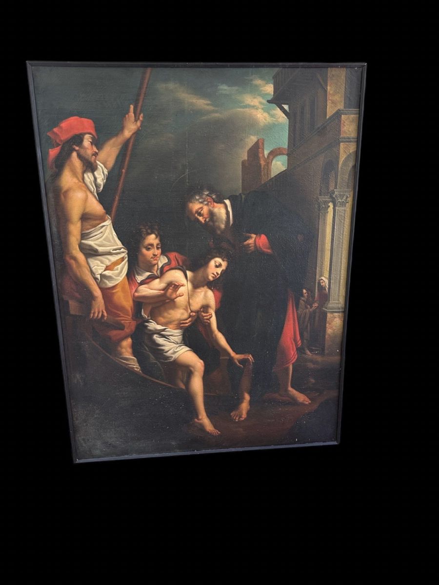 "The Hospitality of Saint Julien", Cristofano Allori Reproduction family got it from a monastery that was closing down in the 1960's possibly in Italy