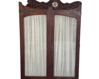 Antique carved wood glass door armoire 