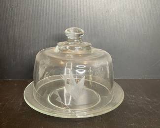 Etched glass dome cheese plate 