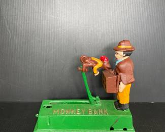 Monkey Bank mechanical coin bank Vtg 