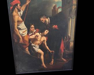 "The Hospitality of Saint Julien", Cristofano Allori Reproduction family got it from a monastery that was closing down in the 1960's possibly in Italy
