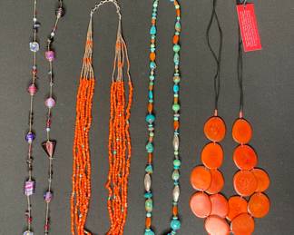 Art glass and beaded natural stone necklaces 