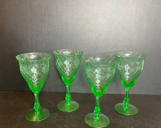 Vintage green depression glass goblets 