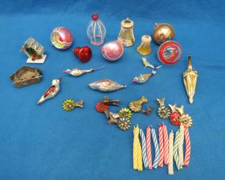Lot 272. Vintage delicate glass Christmas ornaments and more.