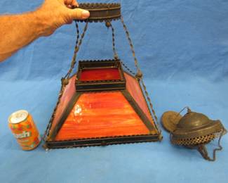 Lot 472. Vintage slag glass hanging light shade