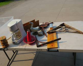 Lot 267. Mushroom anchor, small Tonka truck, vintage toddler push toy, and more