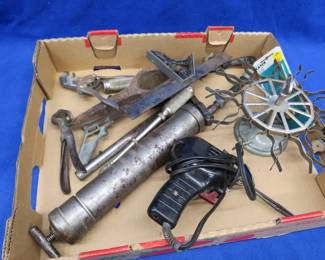 Lot 164. Soldering gun, grease gun, and more