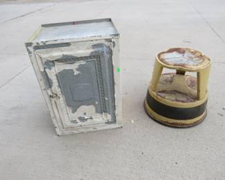 Lot 172. Bread box and a rolling mechanics stool