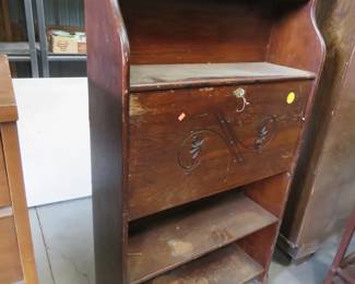 Lot 91. Drop-front secretary 60" x 30" 10" with a small table 29" x 14" x 14"