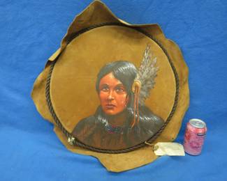 Lot 203. Painting on leather of a Chipawauh (sic) Princess by Hermon Adams