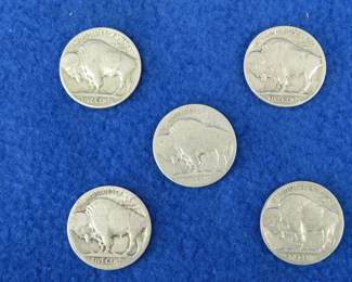 Lot 87. Five Buffalo nickels