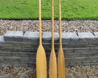 Lot 178. 65" canoe paddle and a pair of 54" oars