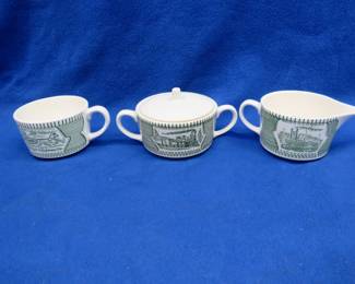 Lot 384. Old plates, saucers, cream and sugar, and cups