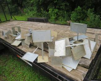Lot 186. Many metal sign stands for paper inserts originally from a greenhouse