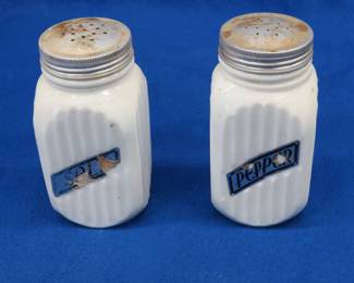 Lot 195. Vintage Anchor Hocking Vitrock milk glass salt & pepper shakers