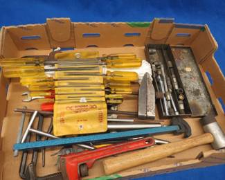 Lot 188. Hand tools including a hex wrench set, Craftsman ratchet, snap-ring pliers, and more