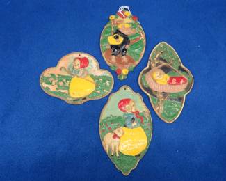 Lot 199. Vintage wooden hand-painted nursery rhyme ornaments