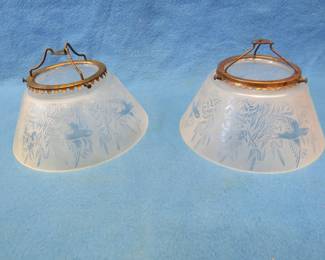 Lot 444. Two matched vintage etched glass shades