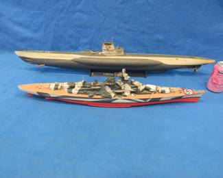 Lot 201. Two WW2 German ship models. The Bismarck and U-522.