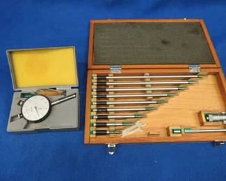 Lot 406. Mitutoyo dial indicator and inside micrometer set