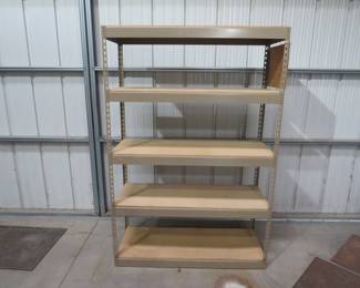 Lot 425. Five-shelf metal-framed storage unit. 72" x 48" x 18 1/2".