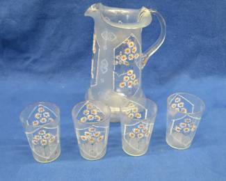 Lot 468. Vintage hand-painted pitcher and glass set