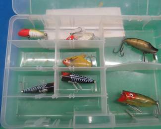 Lot 42. Seven Heddon baits: Two tiny Chuggers, Baby and Tiny Lucky 13's, River Runt, and two Sonics