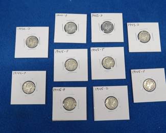 Lot 168. Ten Mercury dimes with dates as shown