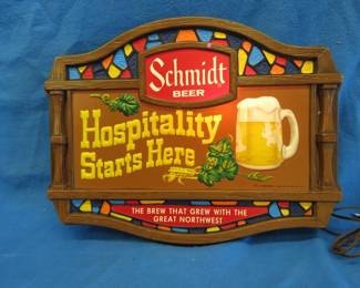 Lot 214. Lighted Schmidt beer sign