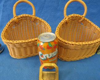 Lot 457. Two matching baskets, Westclox perpetual calendar, and a clock for parts or repair