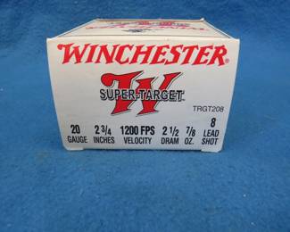 Lot 303. Two full boxes of 25 each 20-gauge rounds. Federal 7 1/2 shot and Winchester 8 shot.