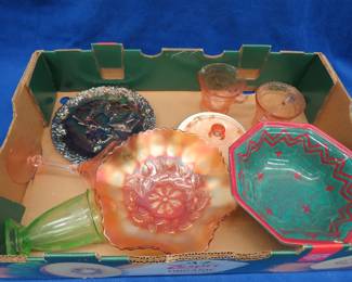 Lot 57. Carnival glass, depression glass, uranium glass, and more