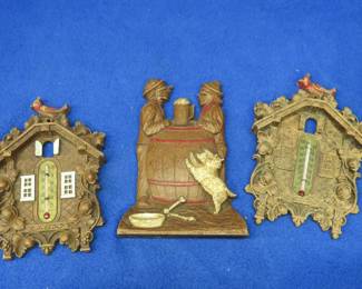 Lot 200. Vintage wooden thermometers and a wall plaque