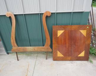 Lot 173. Vintage wooden parquet top card table and a wooden frame for a dresser mirror