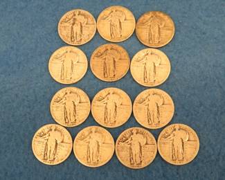 Lot 258. Thirteen Standing Liberty quarters with legible dates
