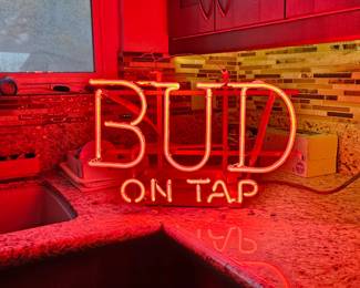 BUD on Tap neon sign.