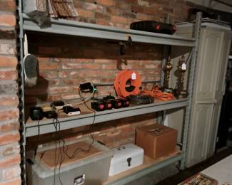 LARGE METAL SHELVING, ELECTIC CORDS