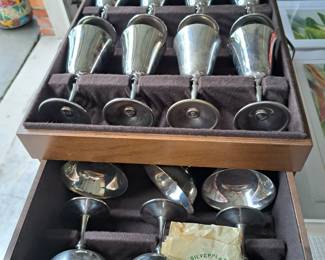 SILVER PLATE GOBLETS,  CHAMPAIGNS AND CASE