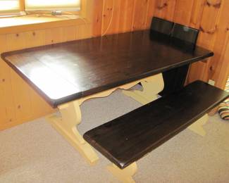 Solid Wood Dining Table with Bench and 2 Leafs