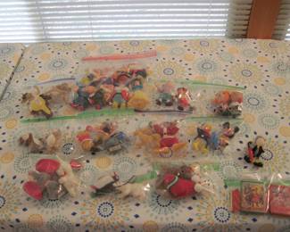 Vintage Disney Christmas Ornamentsts, Felt Flocked- Owl, Deer, Snow White & 7 Dwarfs, Geppetto&Pinocchio, Raggedy Ann&Andy, Chip&Dale, Winnie the Pooh&Eeyore, Pluto & Goofy,  Mickey Mouse  Jiminy Cricket, Dumbo, Penguin-Polar Bear, Bears in stockings, christmas book ornaments