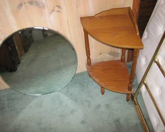 Small 2-tier Corner Table, Oval Vintage Mirror