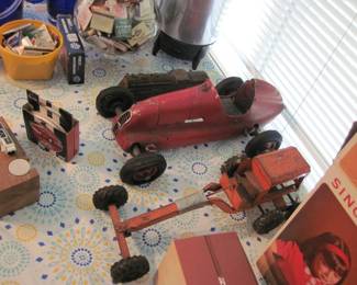 Vintage Tether Car, Metal Grader Toy 