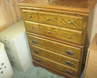 5 Drawer Dresser. Metal 2 Drawer File Cabinet, Vintage Metal Clothes Hamper 