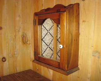 Vintage Mounted Wood Storage Cabinet with Mirrored Front 