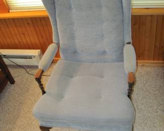 1970s Style Vintage High Back Winged Sitting Chair with Wood Detail