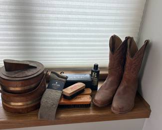 Leather boots and shoe shine accessories