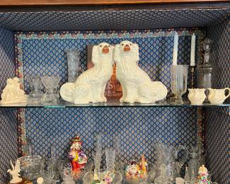 antique Staffordshire mantle dogs, Christopher Radko Christmas ornaments