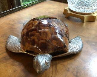 Large heavy stone and metal turtle