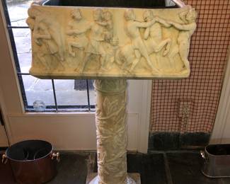 Antique marble planter box on column with copper insert 