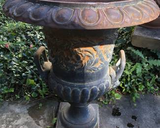 Iron urn, one of a pair